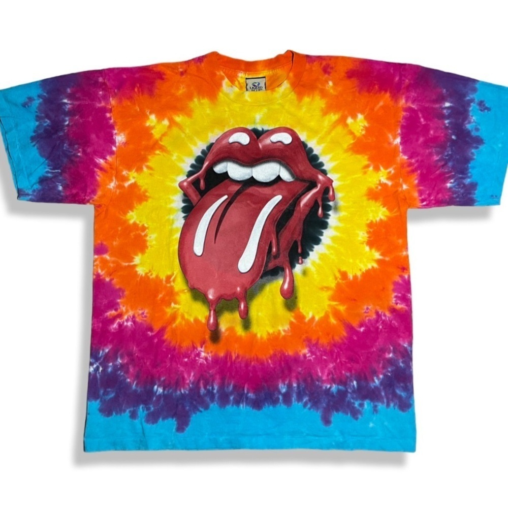 Vintage Y2K Liquid Blue Rolling Stones Tie Dye T-Shirt